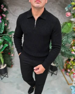 Bluza de bărbați neagra cu fermoar la guler – BZ291