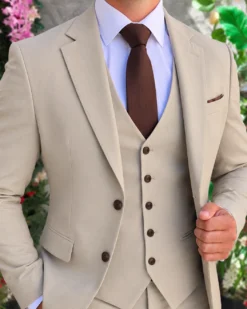 Costum de bărbați, Bej: Sacou, Vesta si Pantalon- C5630 – Image 4