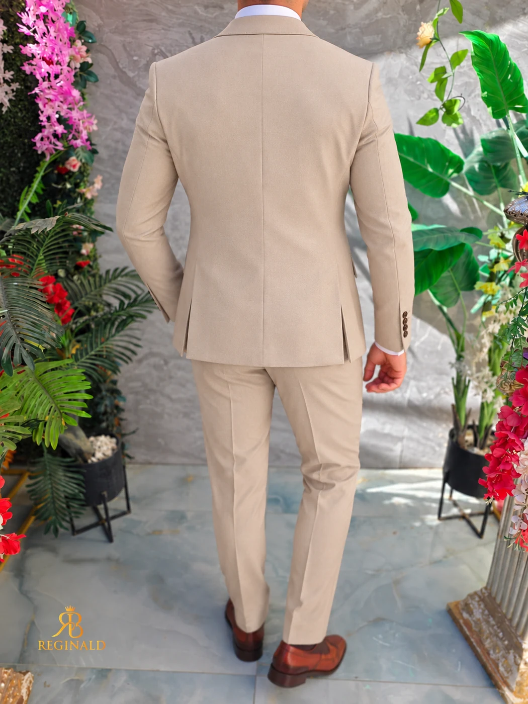 Costum de bărbați, Bej: Sacou, Vesta si Pantalon- C5629 – Image 5