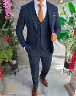 Costum de bărbați, bleumarin, Sacou, Vesta si Pantalon - C5626