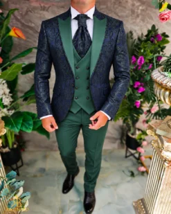 Costum de ceremonie bleumarin cu verde, set: 4 piese - C5619