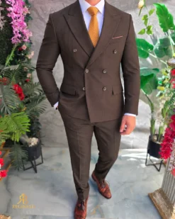 Costum bărbătesc Maro cu dungi albastre, Double-Breasted- C5625