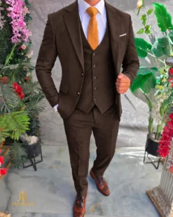Costum de bărbați, Maro, Sacou, Vesta si Pantalon - C5627