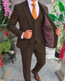 Costum de bărbați, Maro, Sacou, Vesta si Pantalon - C5627 – Image 3