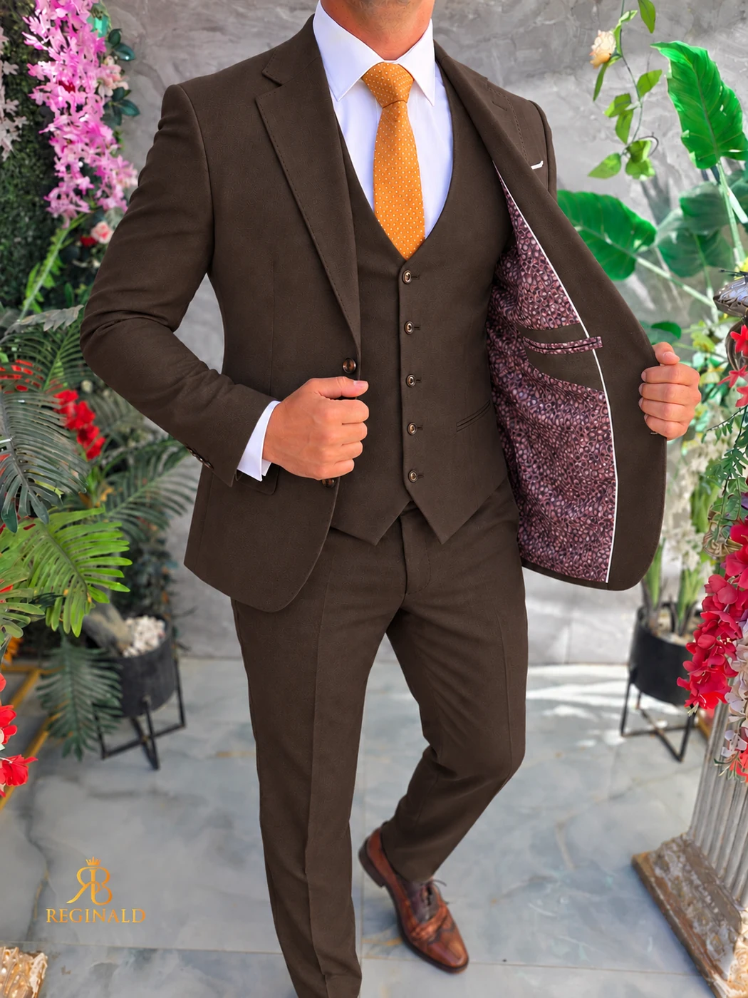 Costum de bărbați, Maro, Sacou, Vesta si Pantalon - C5627 – Image 3