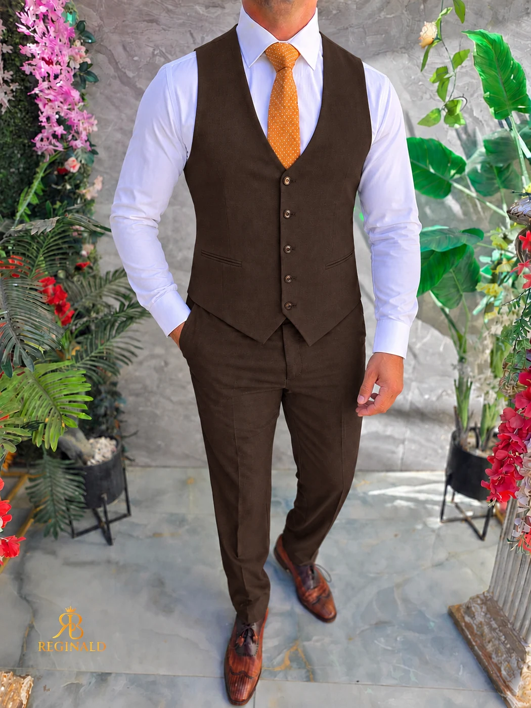 Costum de bărbați, Maro, Sacou, Vesta si Pantalon - C5627 – Image 2