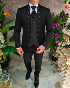 Costum de ceremonie negru pentru Mire, set: 4 piese - C5617