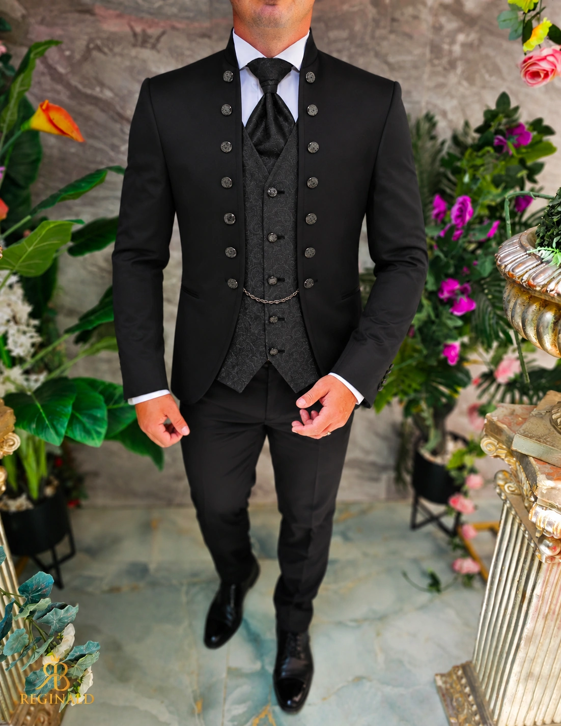 Costum de ceremonie negru pentru Mire, set: 4 piese - C5617