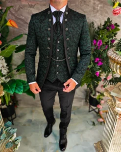 Costum de nunta verde elegant pentru Mire, set: 4 piese - C5615