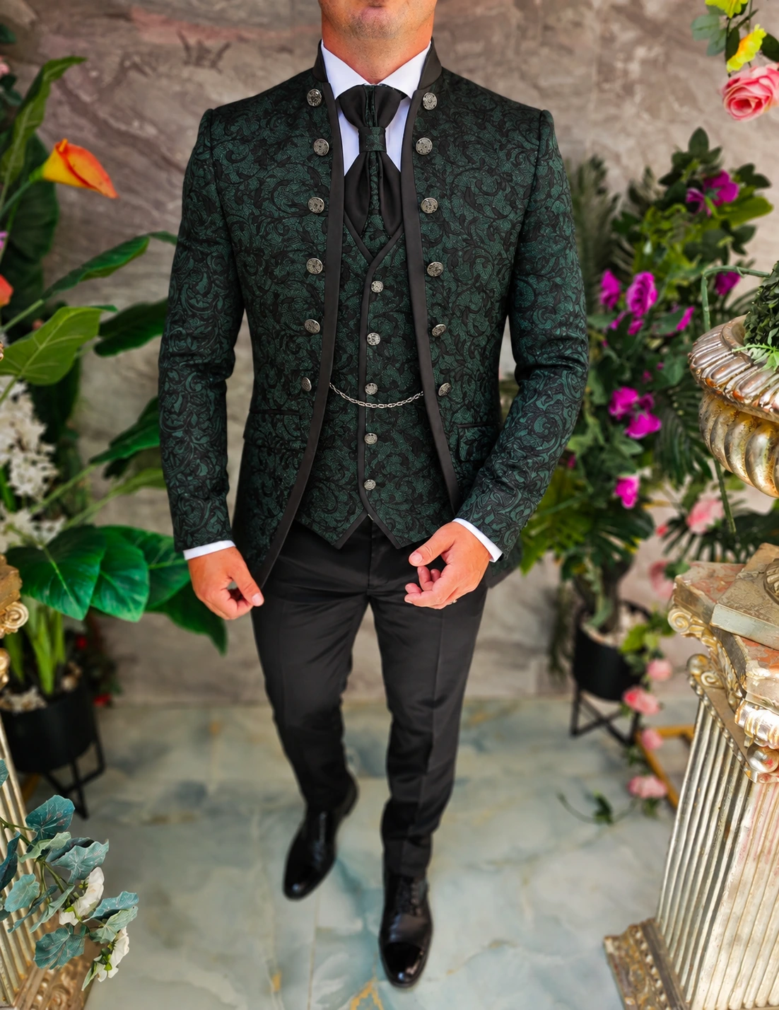 Costum de nunta verde elegant pentru Mire, set: 4 piese - C5615