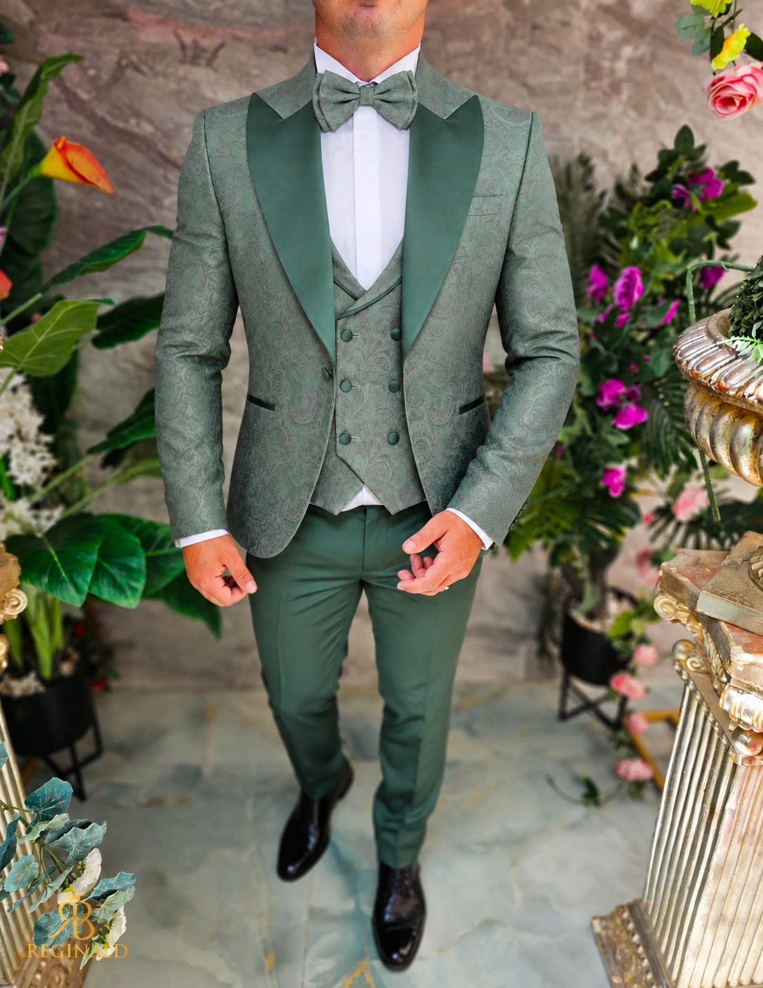 Costum de ceremonie verde deschis, set: 4 piese - C5622