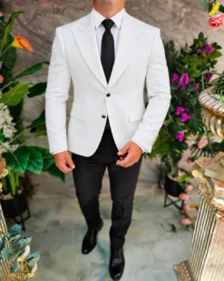 Sacou de bărbați, Slim Fit, Alb, Nasturi aurii-SC1154